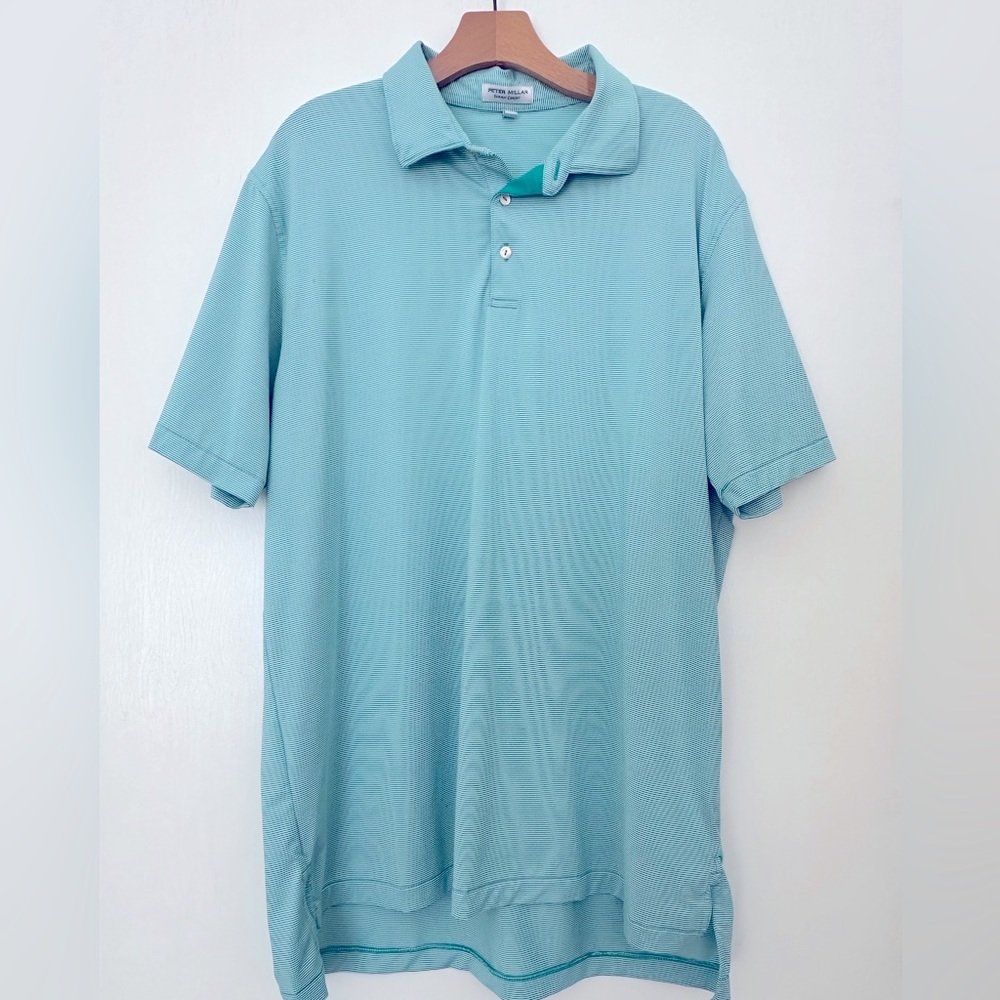 Peter Millar XL performance polo.  Green and white stripe. Like new!